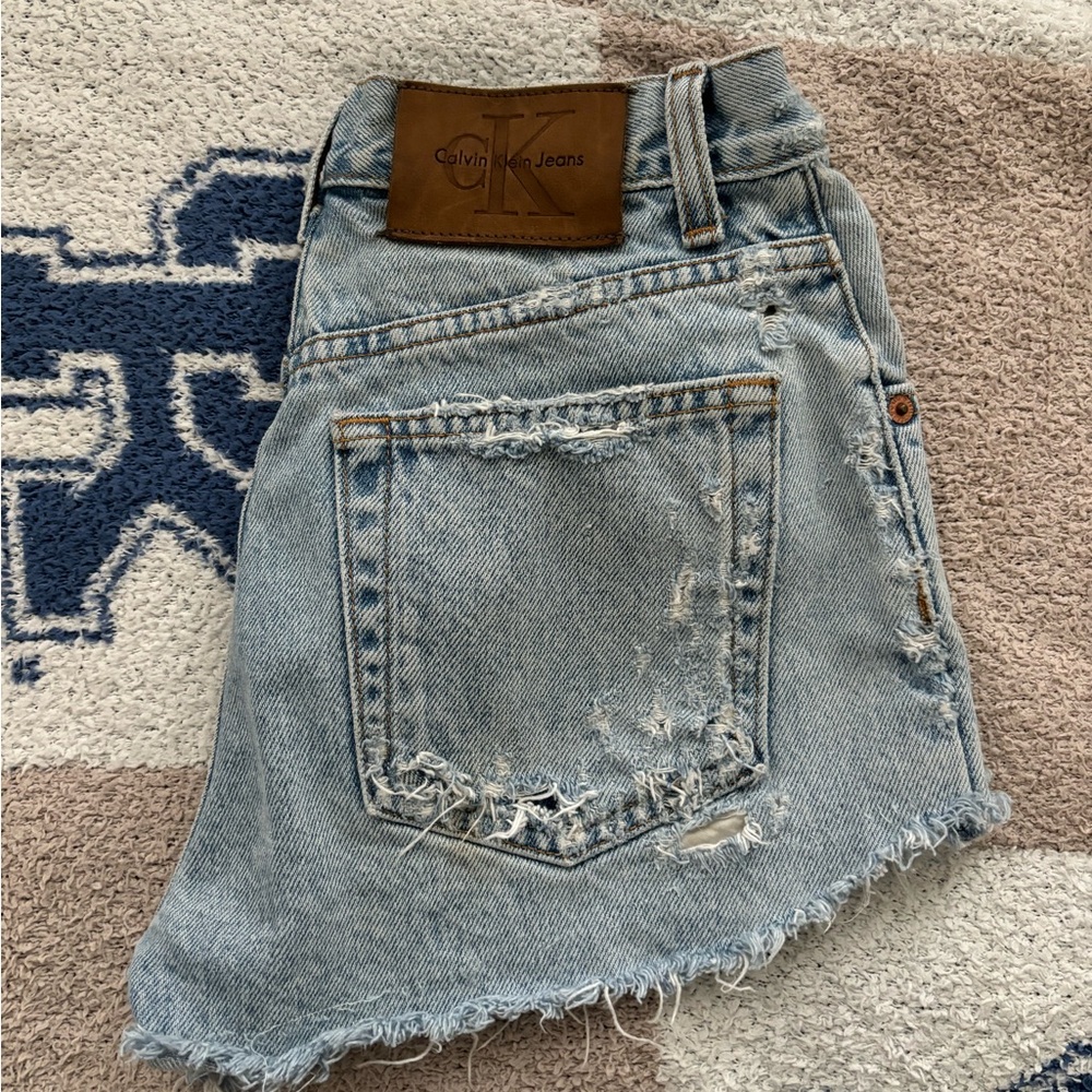 Vintage Calvin Klein Women's Distressed Denim Shorts - Light Blue Jean Shorts
